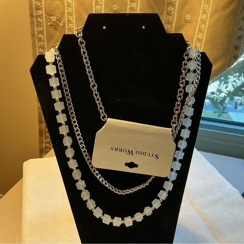Studio Works Brand Silvertone and White Necklace